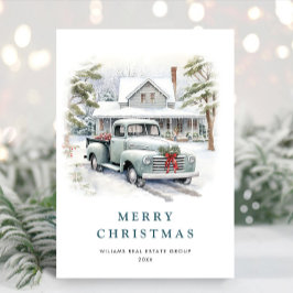 レトロヴィンテージセージファームトラッククリスマス企業の シーズンカード