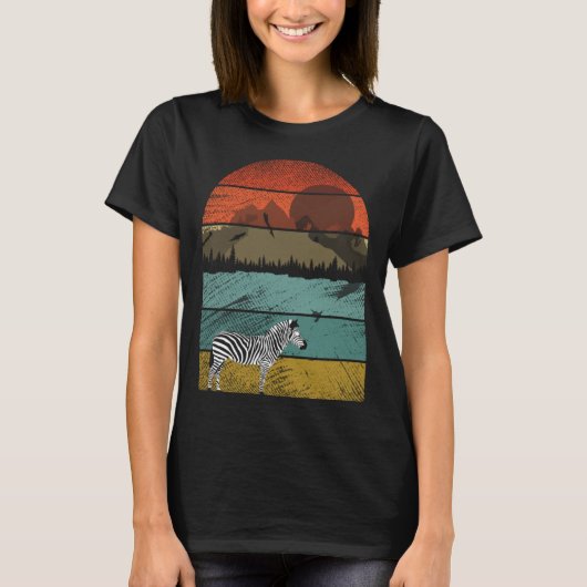 レトロヴィンテージゼブラと可愛い動物4 Tシャツ (正面)