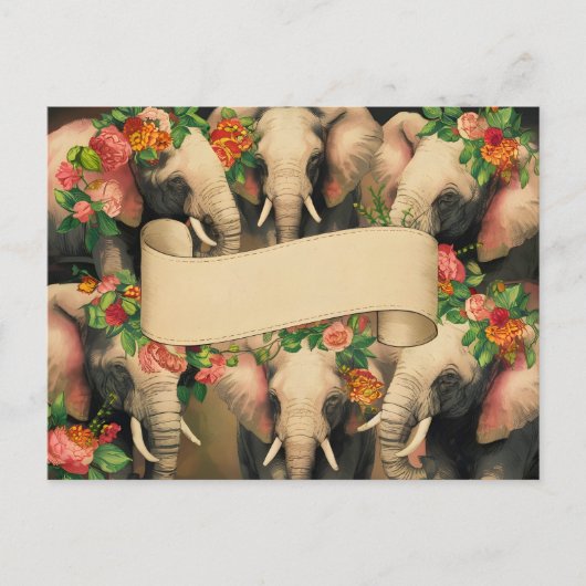 レトロヴィンテージゾウ書き込み可能 ポストカード (正面)