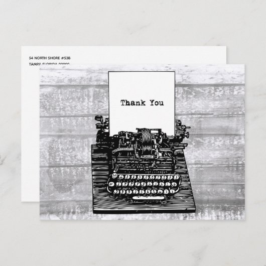 レトロヴィンテージタイプライターグレーウッド白黒 ポストカード (正面/裏面)