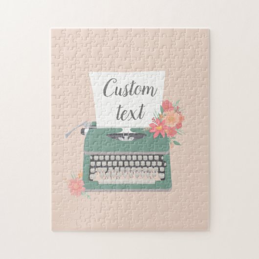 レトロヴィンテージタイプライター&フラワーズ&カスタム紙 ジグソーパズル (縦)