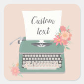 レトロヴィンテージタイプライター&フラワーズ&カスタム紙 スクエアシール (正面)
