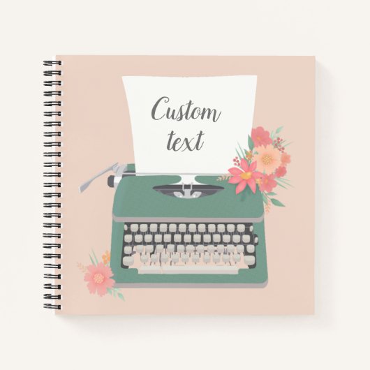 レトロヴィンテージタイプライター&フラワーズ&カスタム紙 ノートブック (正面)