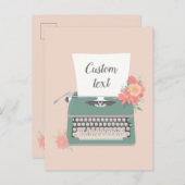 レトロヴィンテージタイプライター&フラワーズ&カスタム紙 ポストカード (正面/裏面)