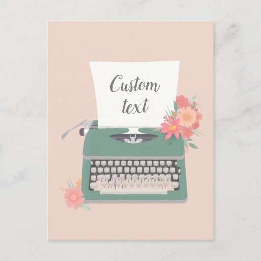レトロヴィンテージタイプライター&フラワーズ&カスタム紙 ポストカード (正面)