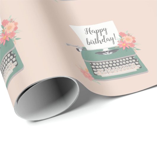 レトロヴィンテージタイプライター&フラワーズ&カスタム紙 ラッピングペーパー (ロールコーナー)