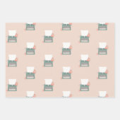 レトロヴィンテージタイプライター&フラワー ラッピングペーパーシート (正面)