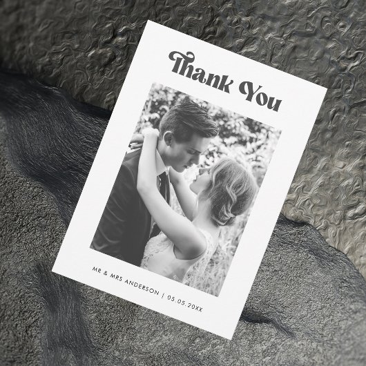 レトロヴィンテージタイポグラフィ白黒結婚写真 サンキューカード