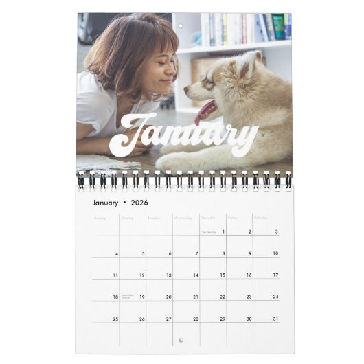 レトロヴィンテージタイポグラフィ2026写真 カレンダー (1月 2026)