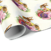 レトロヴィンテージタイルのイースターバニーホリデー ラッピングペーパー (ロールコーナー)