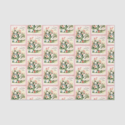 レトロヴィンテージタイルのイースターバニーホリデー 薄葉紙 (正面)