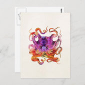 レトロヴィンテージタコ絞り染め水彩紫 ポストカード (正面/裏面)