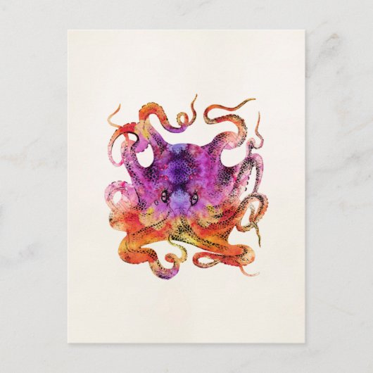 レトロヴィンテージタコ絞り染め水彩紫 ポストカード (正面)
