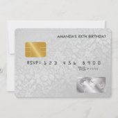 レトロヴィンテージダマスククレジットカード誕生日パーティー 招待状 (正面)
