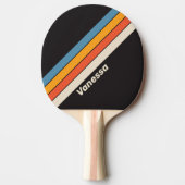 レトロヴィンテージダークストライプのレインボーと名前 卓球ラケット (正面)