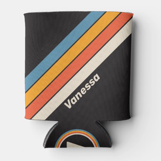 レトロヴィンテージダークストライプレインボー名 缶クーラー (正面)