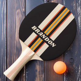 レトロヴィンテージダークレインボーストライプラリー名 卓球ラケット