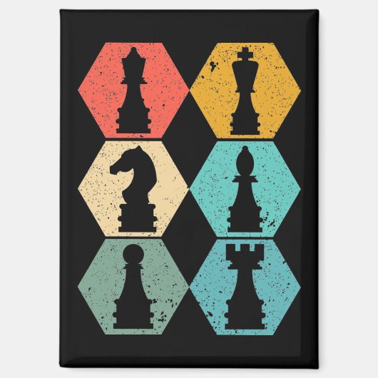 レトロヴィンテージチェス片日没ポスター マグネット (正面)