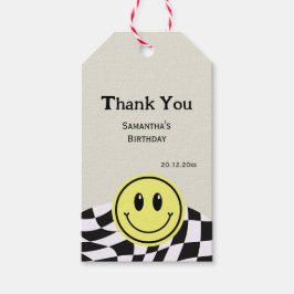 レトロヴィンテージチェック誕生日ブラックサンキュー ギフトタグ