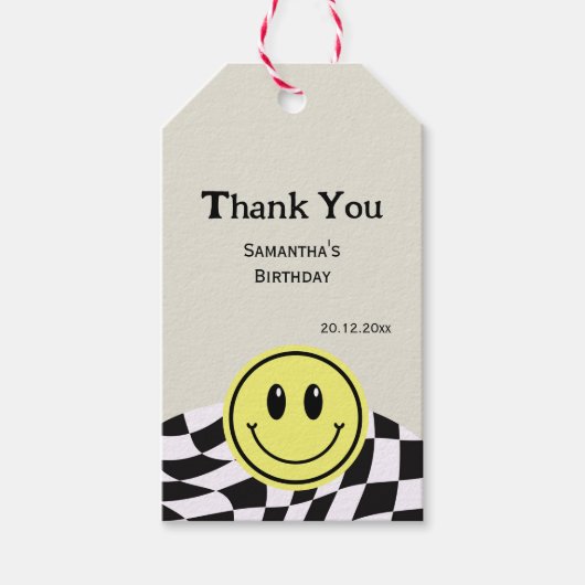 レトロヴィンテージチェック誕生日ブラックサンキュー ギフトタグ (正面)