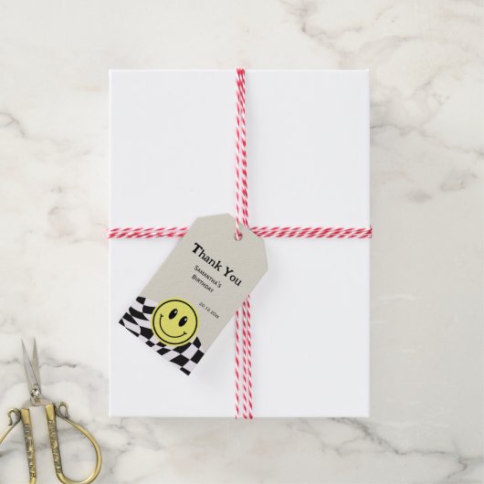 レトロヴィンテージチェック誕生日ブラックサンキュー ギフトタグ (より糸付き)