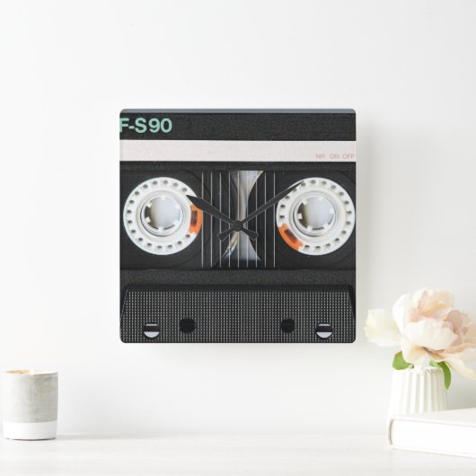 レトロヴィンテージテープカセットレコーダ70s80s スクエア壁時計 (ホーム)