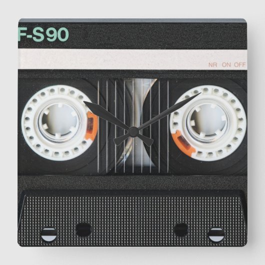 レトロヴィンテージテープカセットレコーダ70s80s スクエア壁時計 (正面)