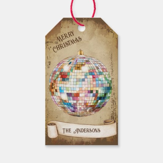 レトロヴィンテージディスコボールメリークリスマス ギフトタグ (正面)