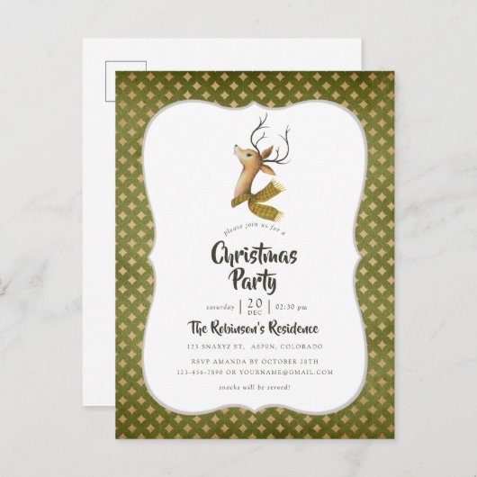 レトロヴィンテージトインデアクリスマスパーティー インビテーションポストカード (正面/裏面)