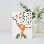 レトロヴィンテージトナカイのクリスマスハガキ シーズンポストカード (スタンド正面)