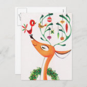 レトロヴィンテージトナカイのクリスマスハガキ シーズンポストカード (正面/裏面)