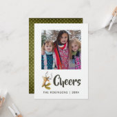 レトロヴィンテージトナカイのクリスマスファミリーフォト カード (正面/裏面インサイチュ)