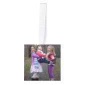 レトロヴィンテージトナカイのクリスマスファミリーフォト キューブオーナメント (正面)