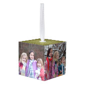 レトロヴィンテージトナカイのクリスマスファミリーフォト キューブオーナメント (裏面アングル)