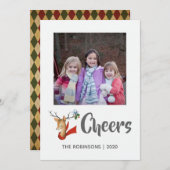 レトロヴィンテージトナカイのクリスマスファミリーフォト シーズンカード (正面/裏面)