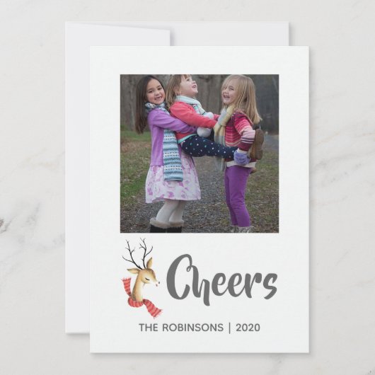 レトロヴィンテージトナカイのクリスマスファミリーフォト シーズンカード (正面)