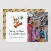 レトロヴィンテージトナカイのクリスマスファミリーフォト シーズンカード (正面/裏面)