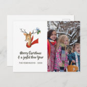 レトロヴィンテージトナカイのクリスマスファミリーフォト シーズンポストカード (正面/裏面)