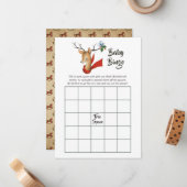 レトロヴィンテージトナカイのクリスマスベビーシャワービンゴ ノートカード (正面/裏面インサイチュ)