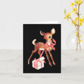 レトロヴィンテージトナカイのピンクのクリスマスバ カード (黄色い花)