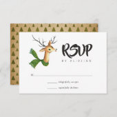 レトロヴィンテージトナカイ結婚クリスマス 出欠カード (正面/裏面)