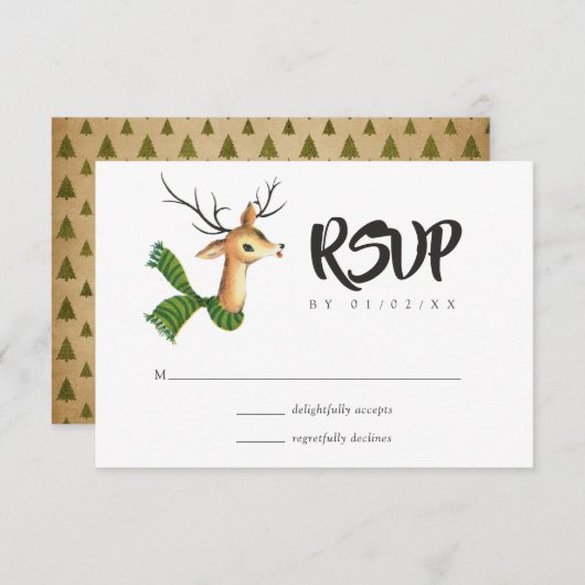 レトロヴィンテージトナカイ結婚クリスマス 出欠カード (正面/裏面)