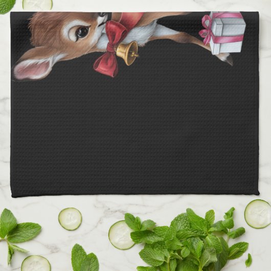 レトロヴィンテージトナディアピンククリスマスベビーシカ キッチンタオル (折り畳み)