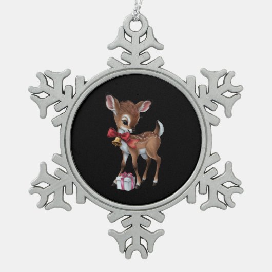 レトロヴィンテージトナディアピンククリスマスベビーシカ スノーフレークピューターオーナメント (正面)