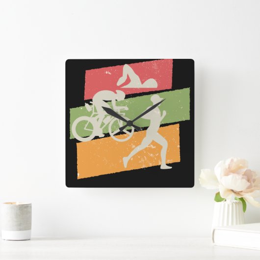 レトロヴィンテージトライアスロン スクエア壁時計 (ホーム)