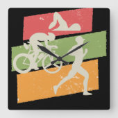 レトロヴィンテージトライアスロン スクエア壁時計 (正面)