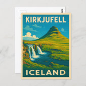 レトロヴィンテージトラベルアイスランドキルクジュフェルマウンテン ポストカード (正面/裏面)
