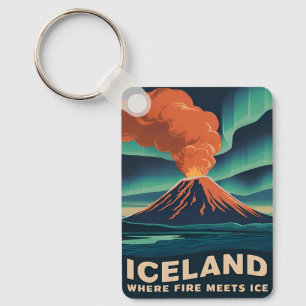 レトロヴィンテージトラベルアイスランド火山ランドスケープ キーホルダー