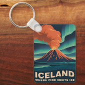 レトロヴィンテージトラベルアイスランド火山ランドスケープ キーホルダー (正面)