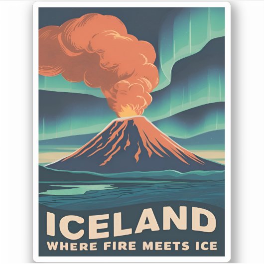レトロヴィンテージトラベルアイスランド火山ランドスケープ シール (正面)